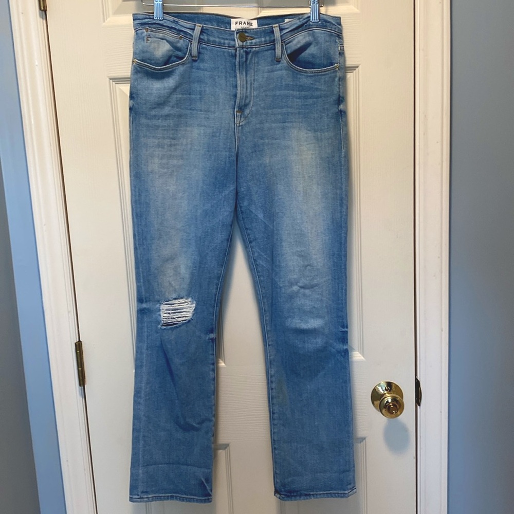 Frame Le High Straight Leg Distressed Jeans EUC